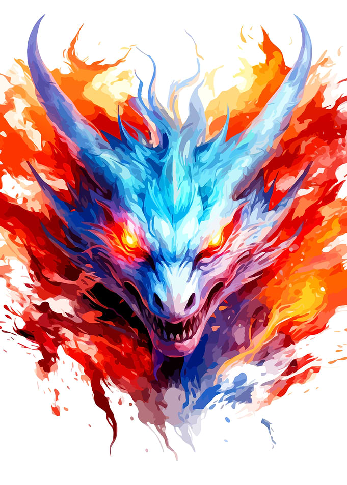 Fiery Blue Dragon Head Portrait