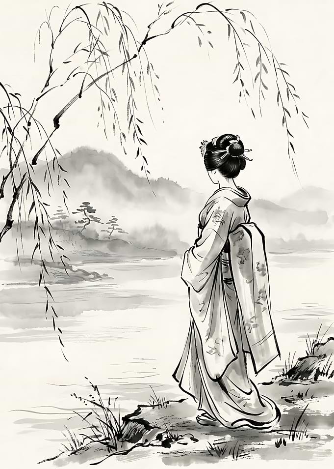 Geisha Standing by a River