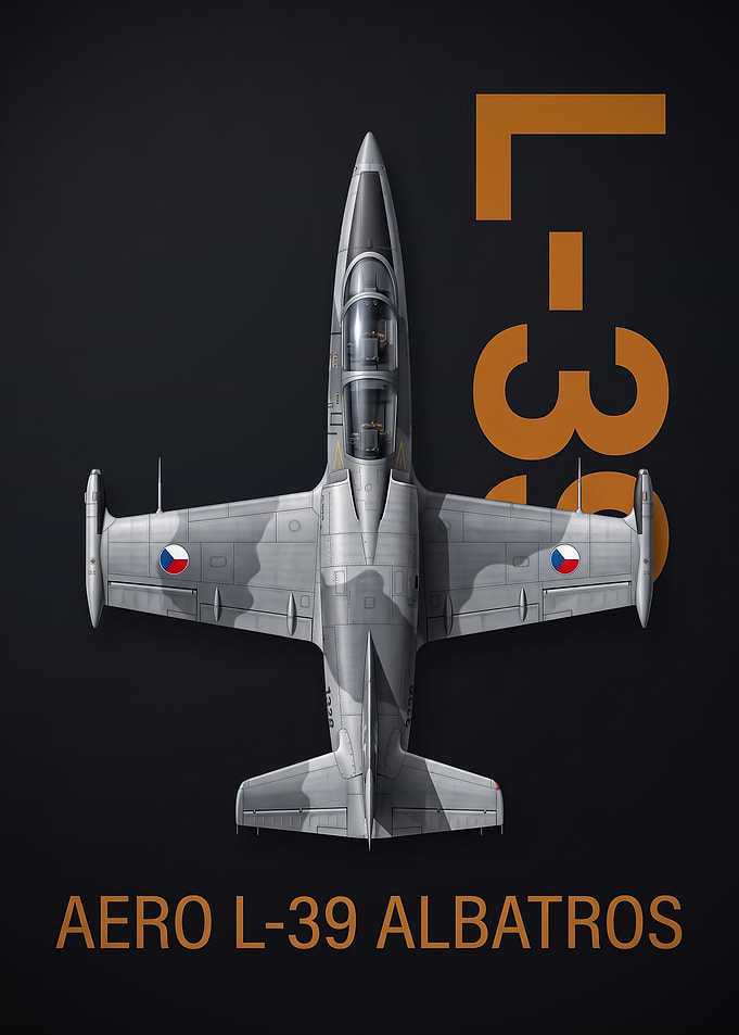 dark background top view aero L39 Albatros Jet Poster