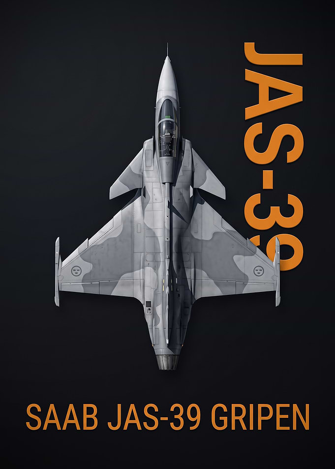 dark background top view saab JAS 39 Gripen Fighter Jet Poster