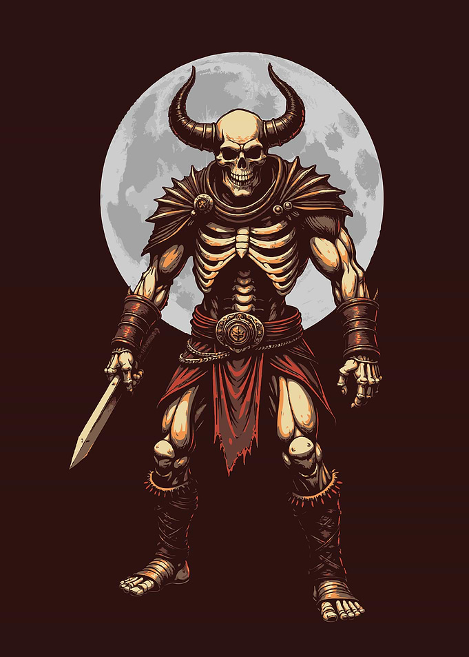 Horned Skeleton Warrior Under Moon