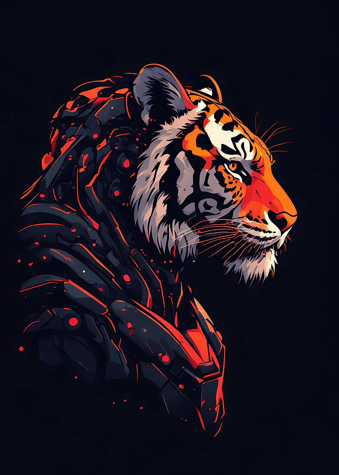 Tiger Cyberpunk Mecha Neon Vector Art