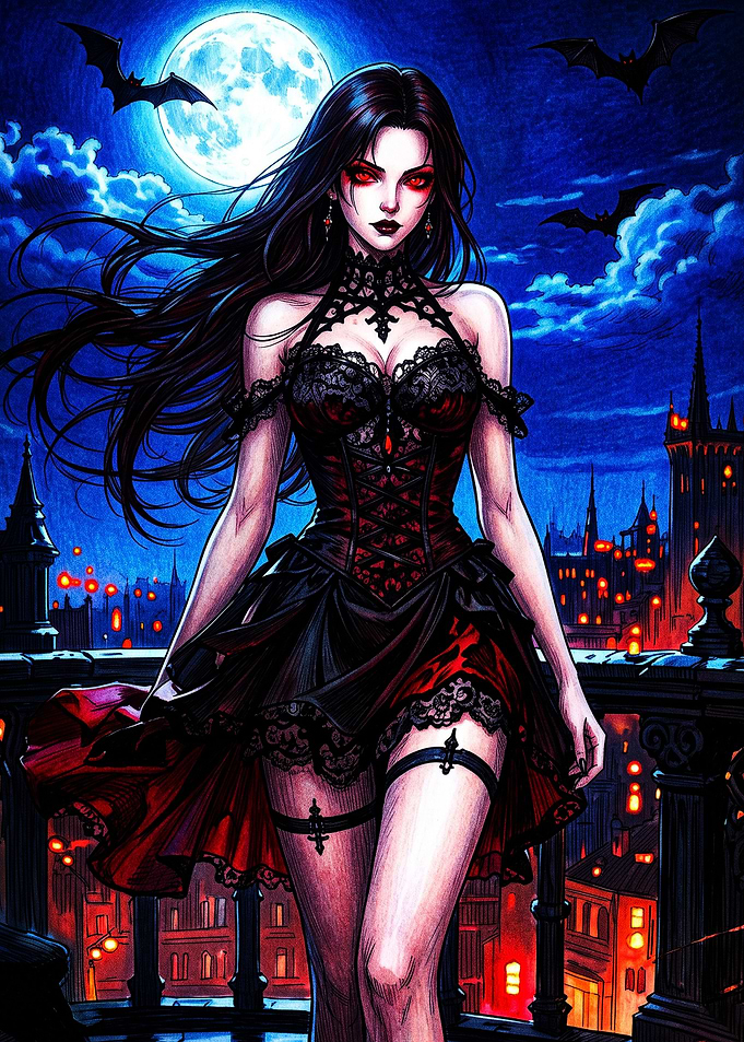 Gothic Vampire Queen on Balcony