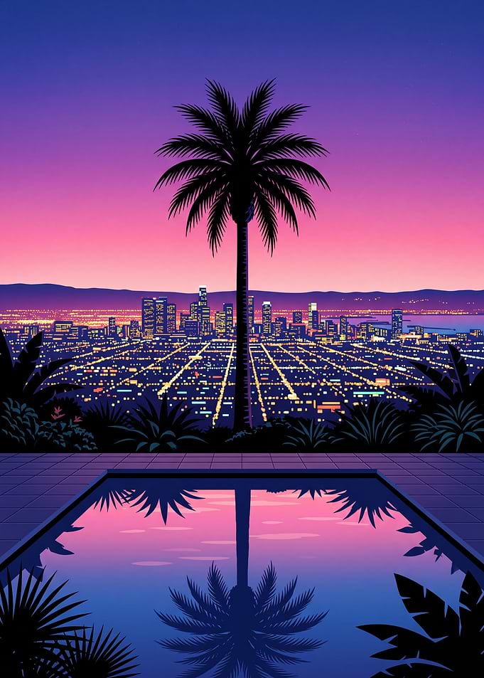 Synthwave Los Angeles Cityscape at Sunset