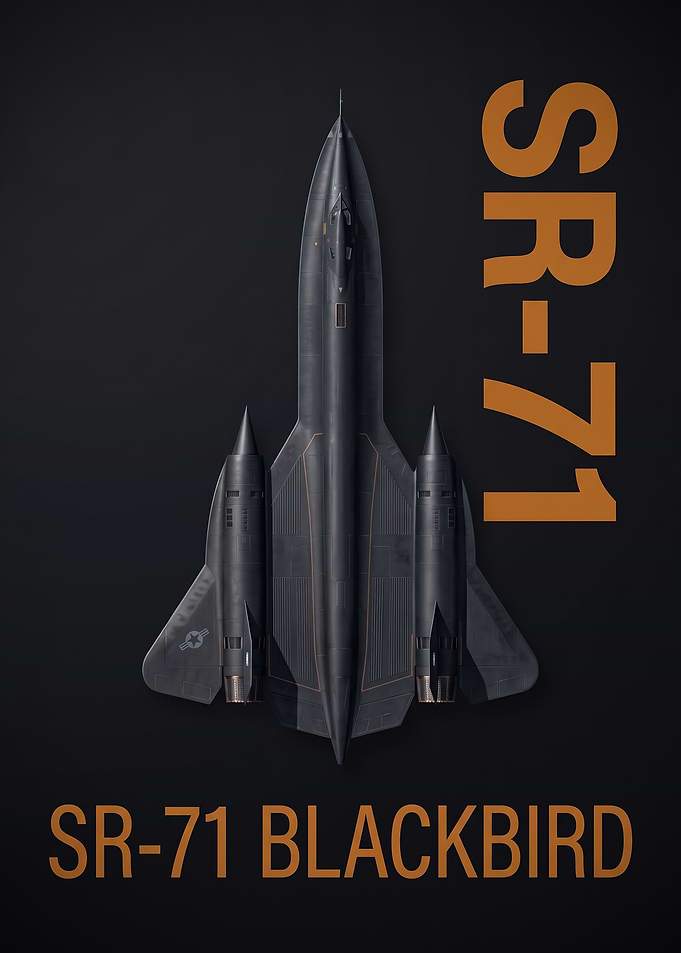 dark background top view SR71 Blackbird Minimalist Aviation Poster