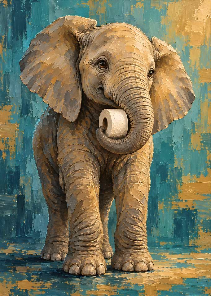 Cute Baby Elephant Holding Toilet Paper