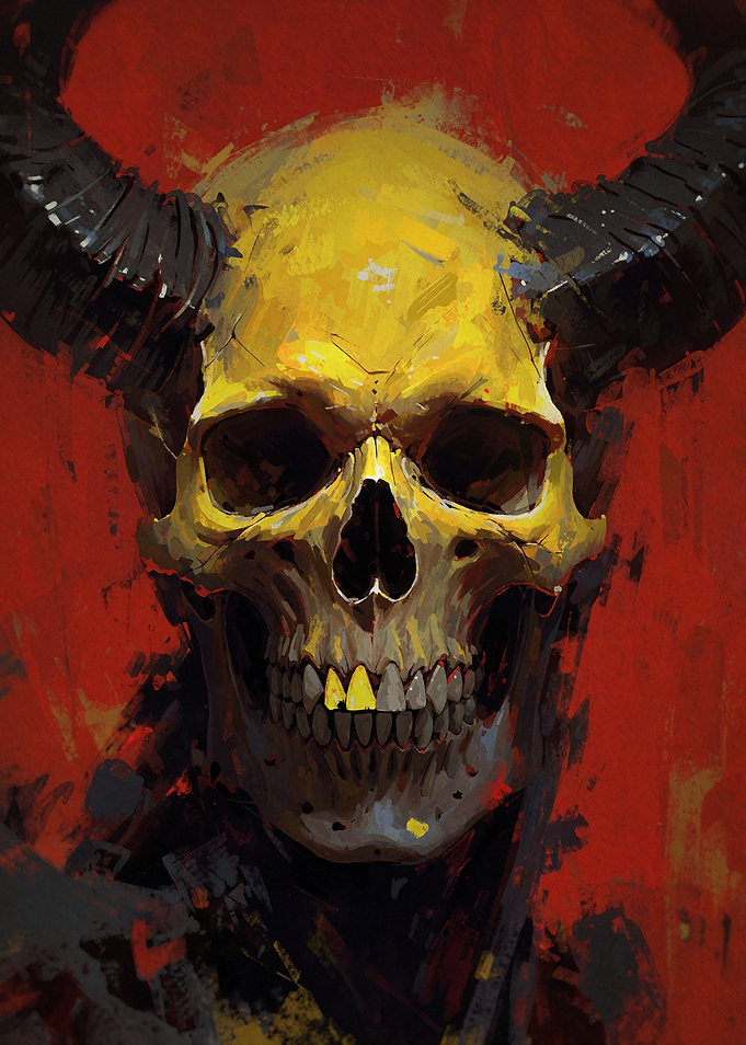 Horned Skull with Gold Tooth