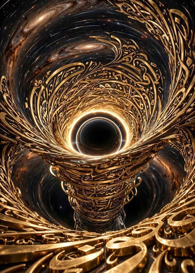 Golden Arabic Calligraphy Cosmic Vortex
