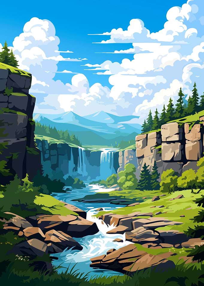 Vibrant Mountain Waterfall Landscape