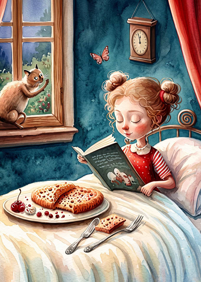 Girl Reading Bedtime Story Art