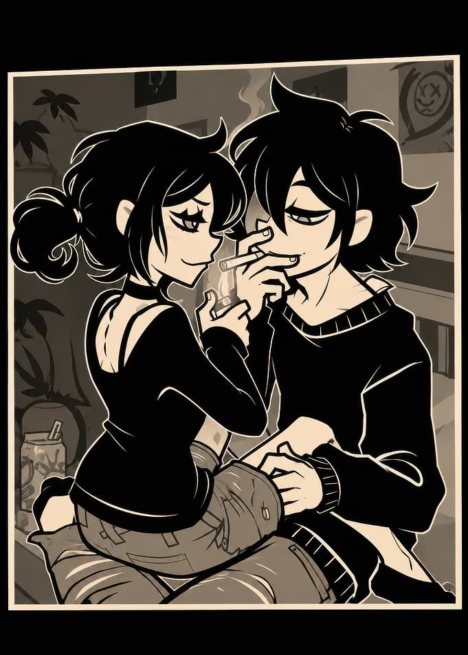 Anime Couple Sharing a Cigarette