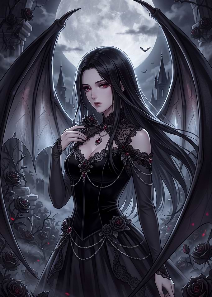 Gothic Vampire Queen with Black Wings