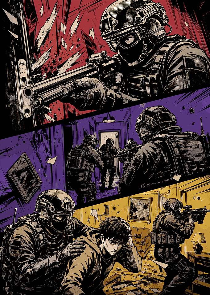 Tactical Military Raid Comic Art