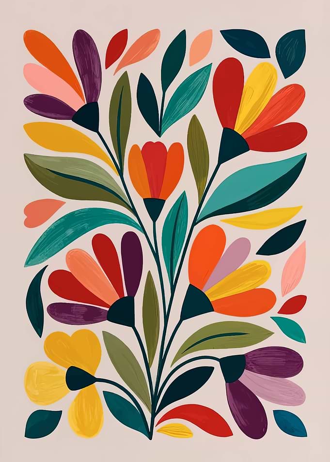 Colorful Abstract Floral Botanical Illustration