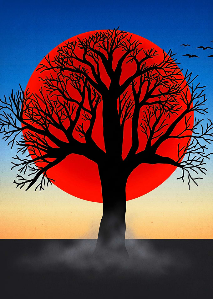 Tree Red Sun Minimalist Poster