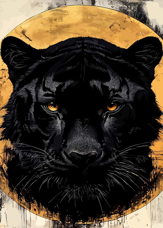 Black Tiger Portrait with Golden Moon