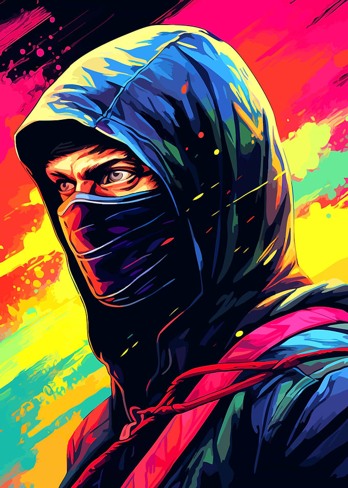 Colorful Hooded Hacker Portrait