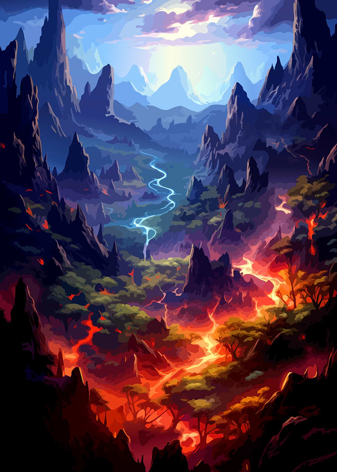Fantasy Landscape of Fire and Ice