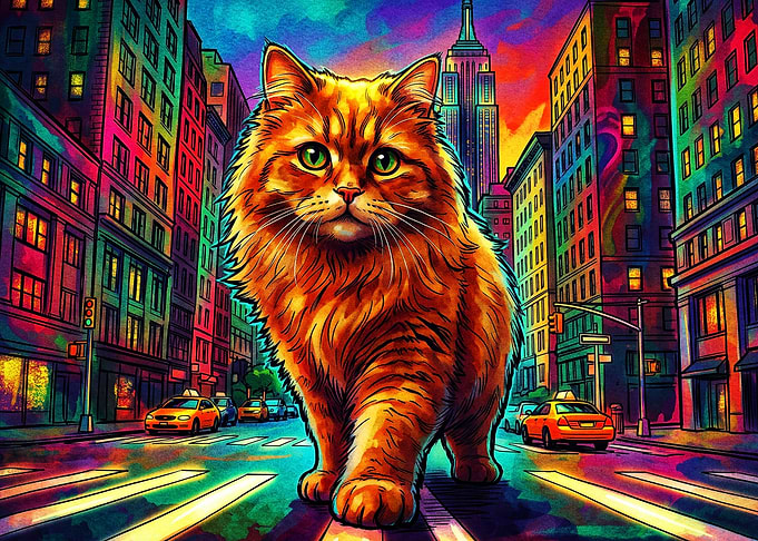 Cat City Skyline Neon Psychedelic