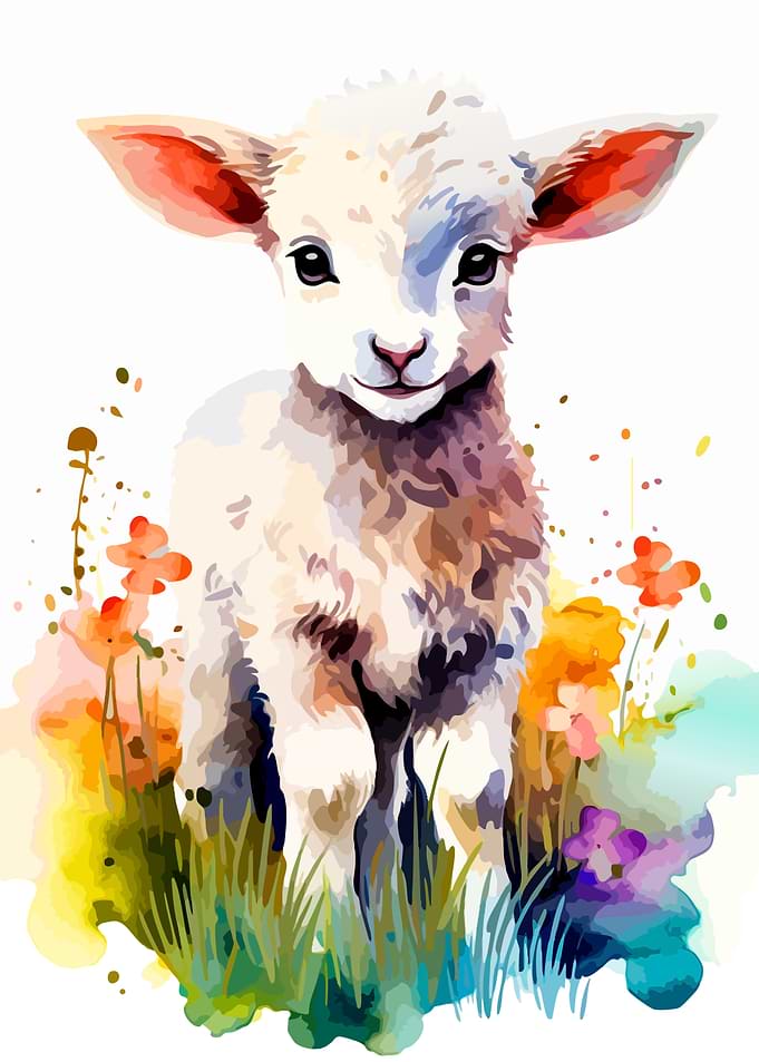 Watercolor Illustration of a Baby Lamb