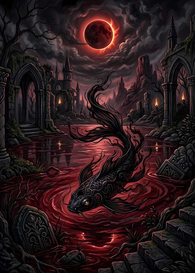 Dark Fantasy Koi in Blood Lake