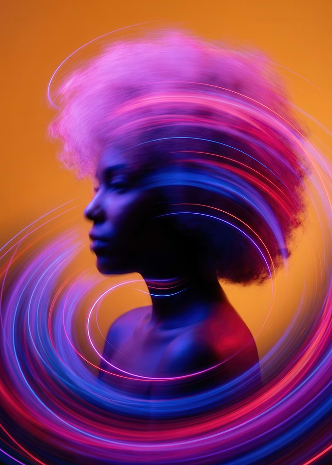 Abstract Portrait with Neon Light Trails