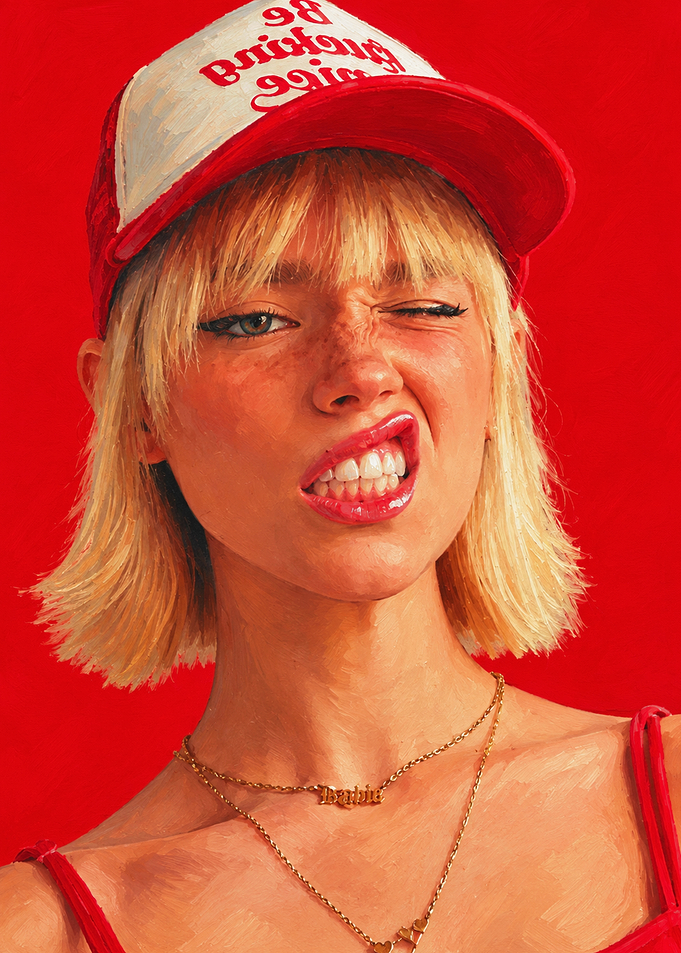 Portrait of a Blonde Woman in Red
