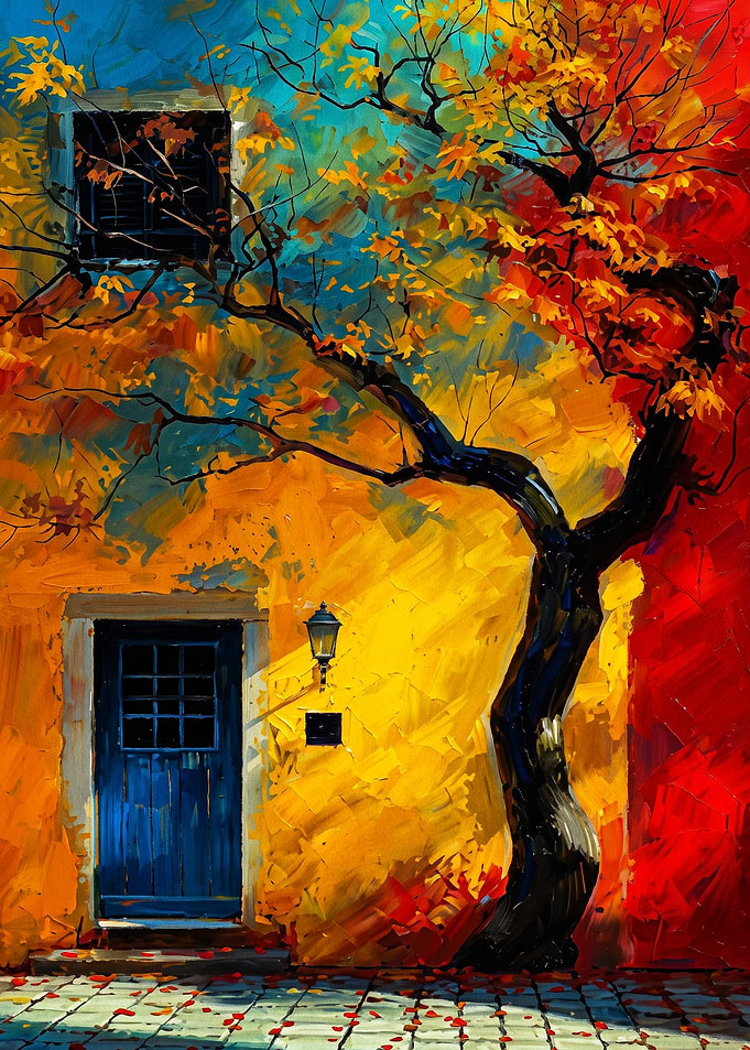 Autumn Tree Streetscape Oil Art