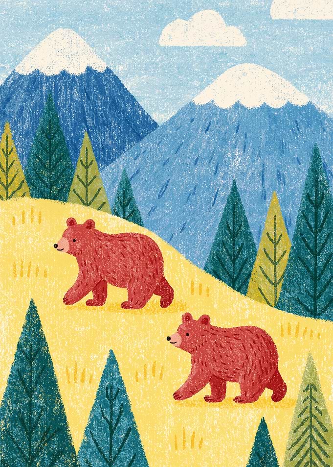 Two Bears in Mountain Landscape