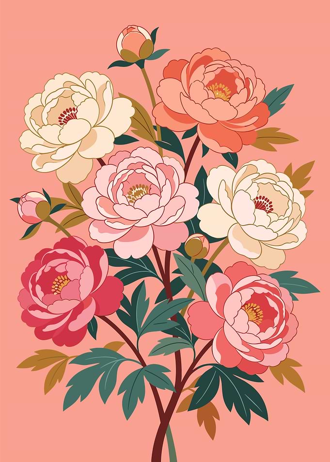 Elegant Peony Floral Illustration