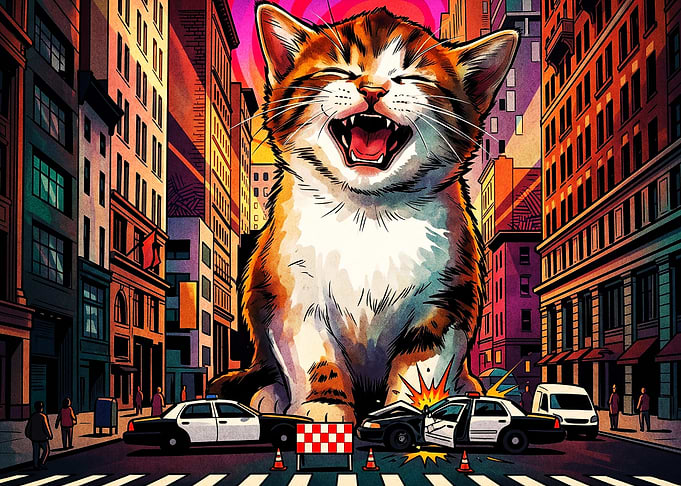 Giant Cat City Attack Pop Art Poste
