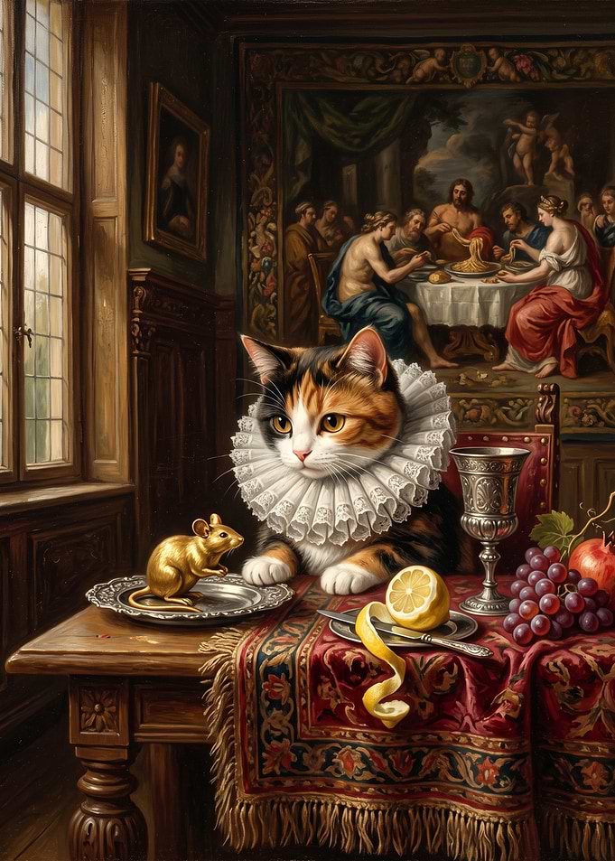 Renaissance Calico Cat Portrait