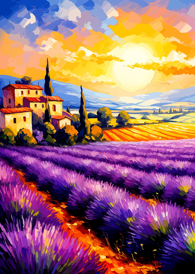 Vibrant Lavender Field at Sunset