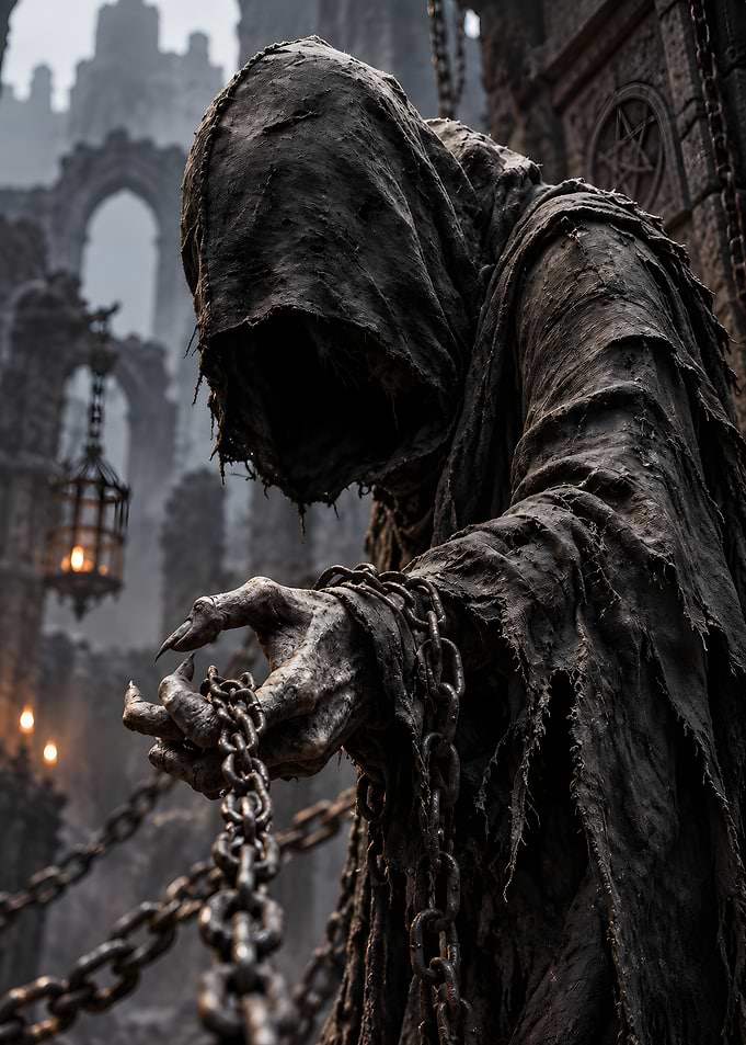 Dark Hooded Figure with Chains
