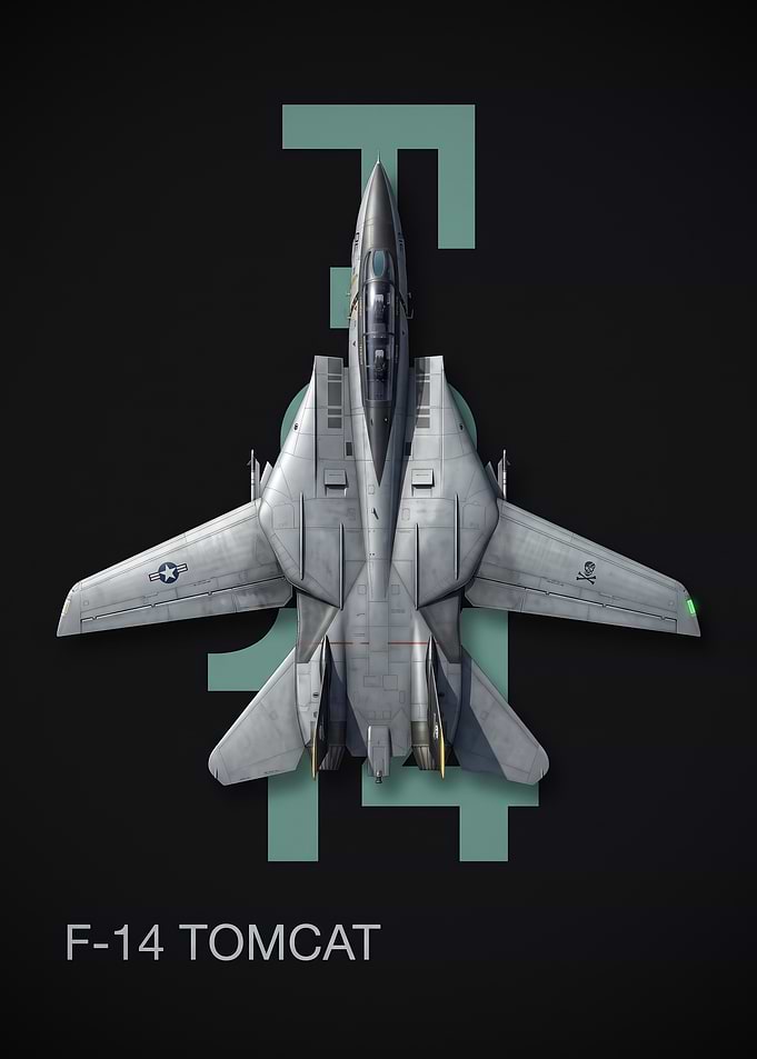 black background f14 Tomcat Top View Poster