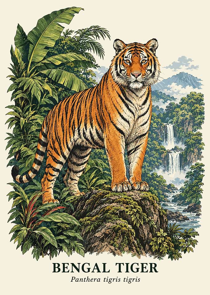 Vintage Style Bengal Tiger Illustration