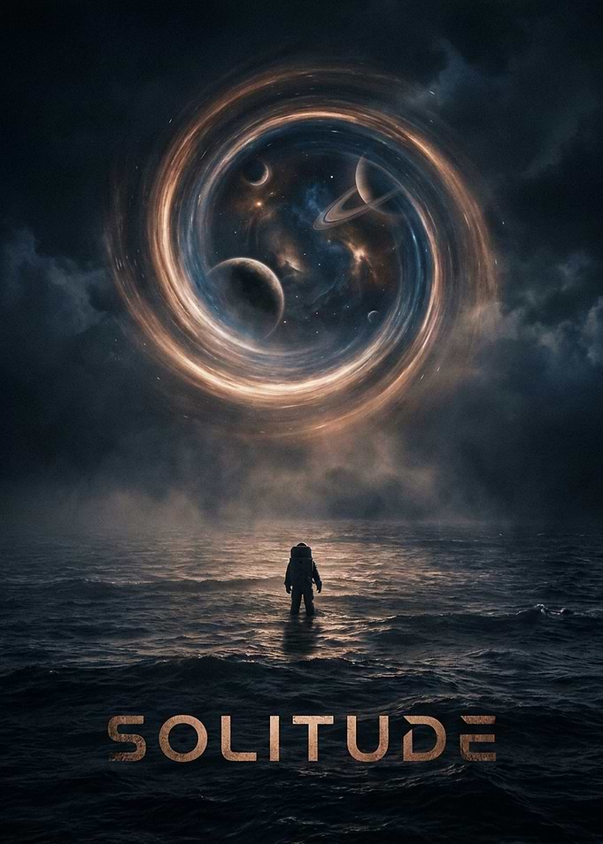 Astronaut Standing in Ocean Under Vortex