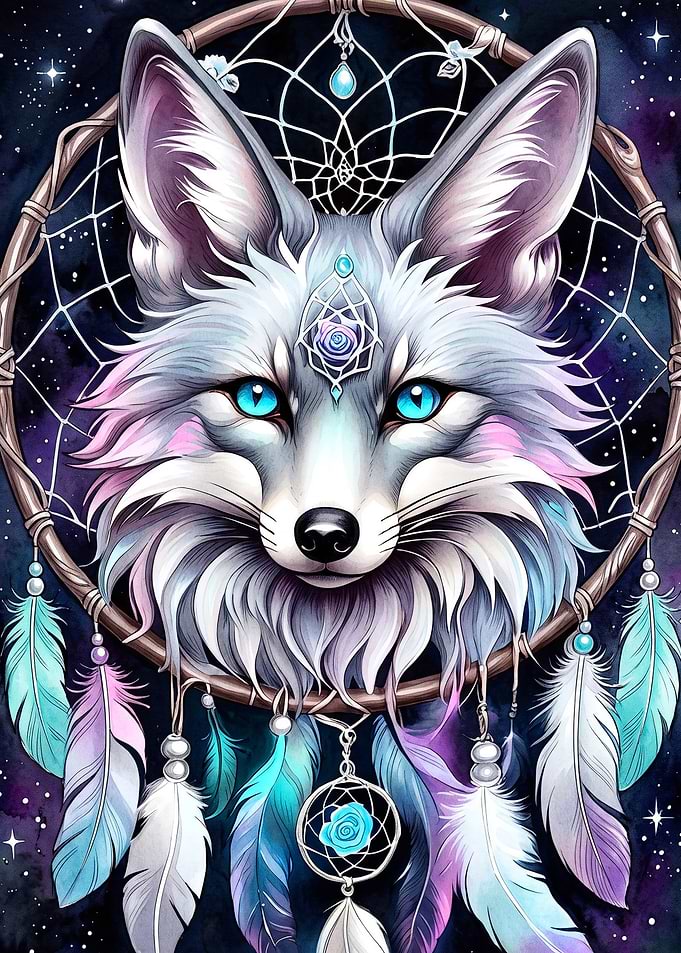 Fox Dreamcatcher Cosmic Art Poster