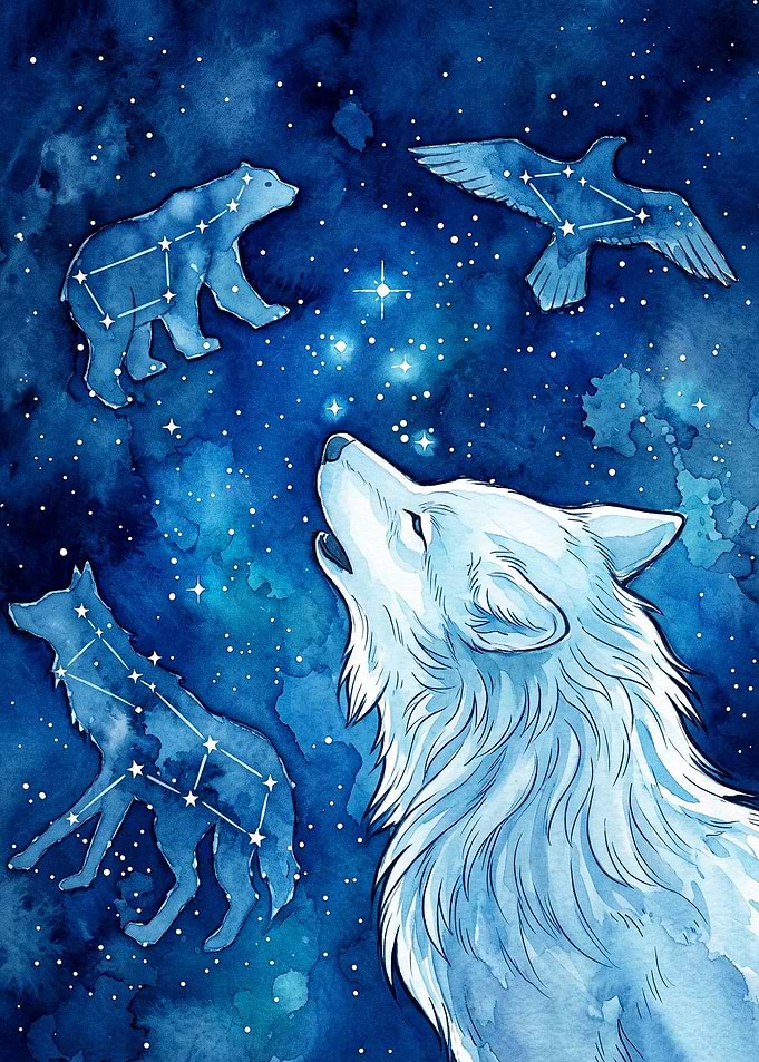 Wolf Constellation Watercolor Poste