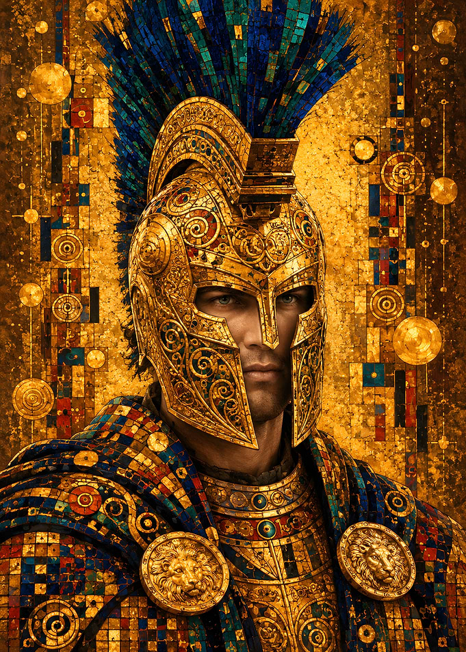 Golden Spartan Warrior Mosaic Portrait