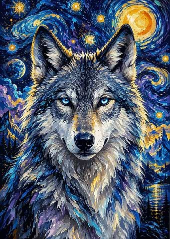 Starry Night Wolf Portrait