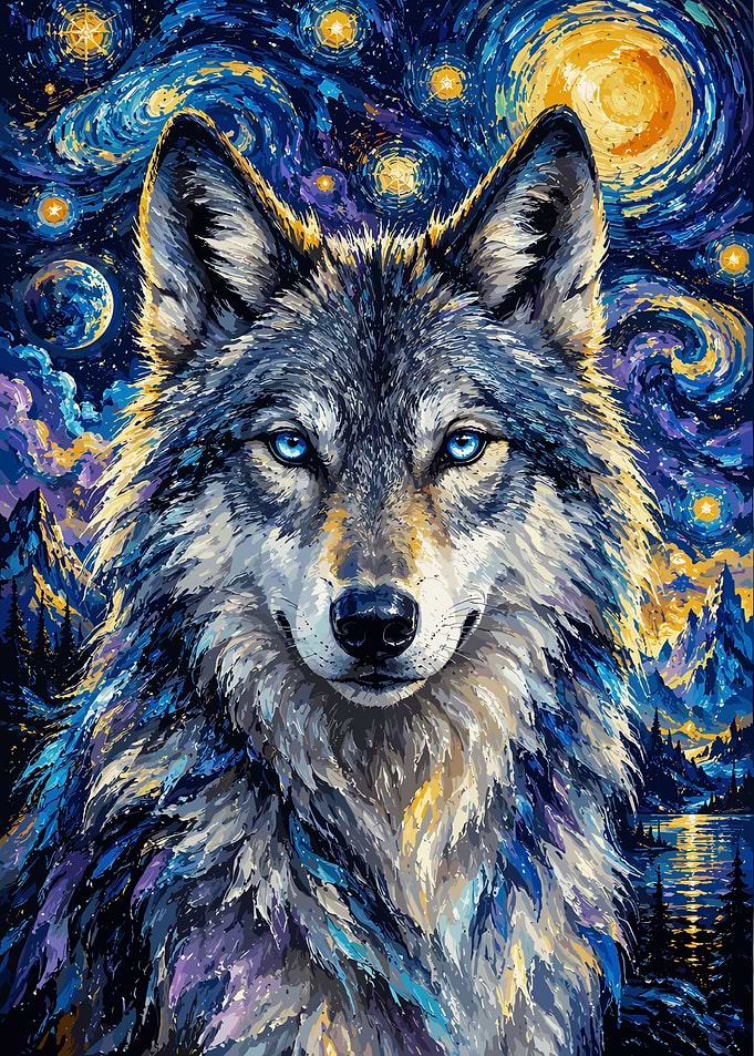 Starry Night Wolf Portrait