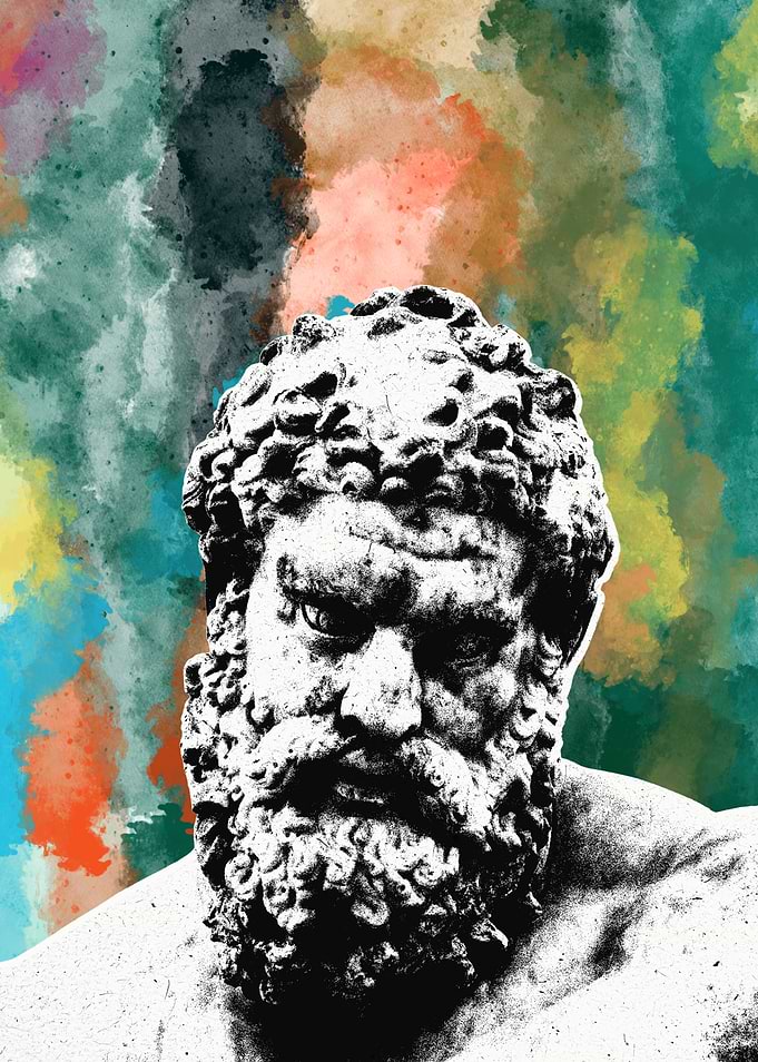 Hercules Statue with Watercolor Background