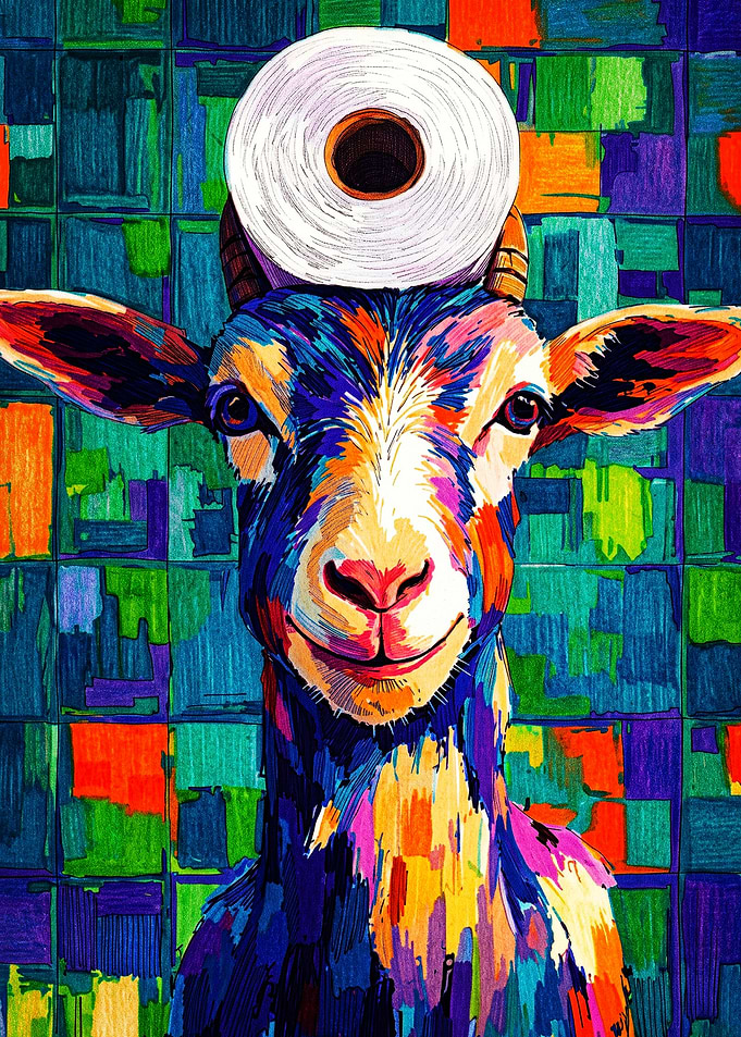 Colorful Goat with Toilet Paper Roll