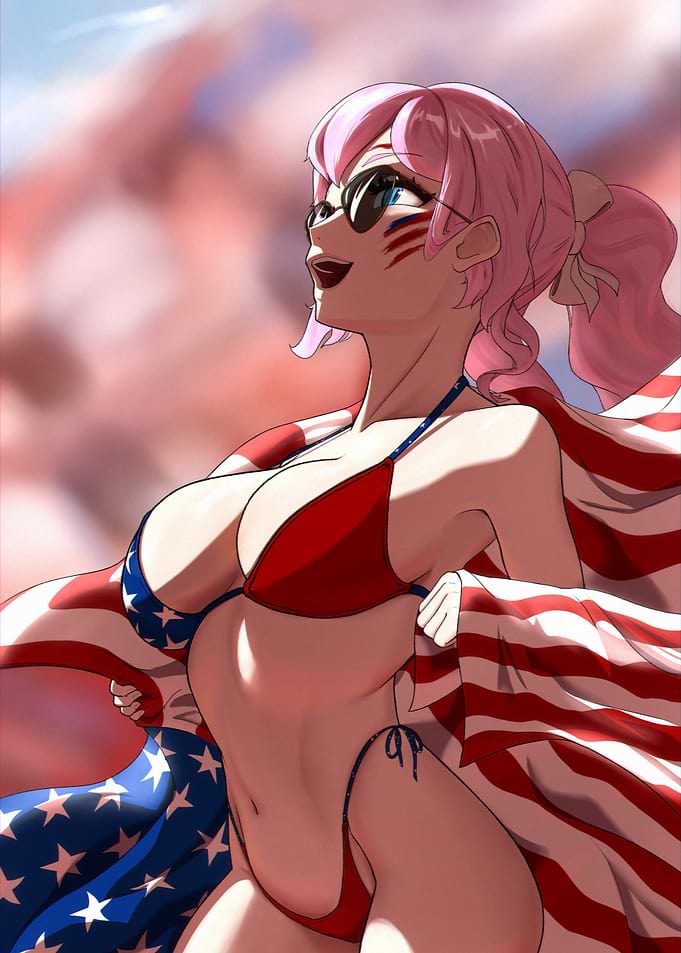 Patriotic Anime Girl with Flag