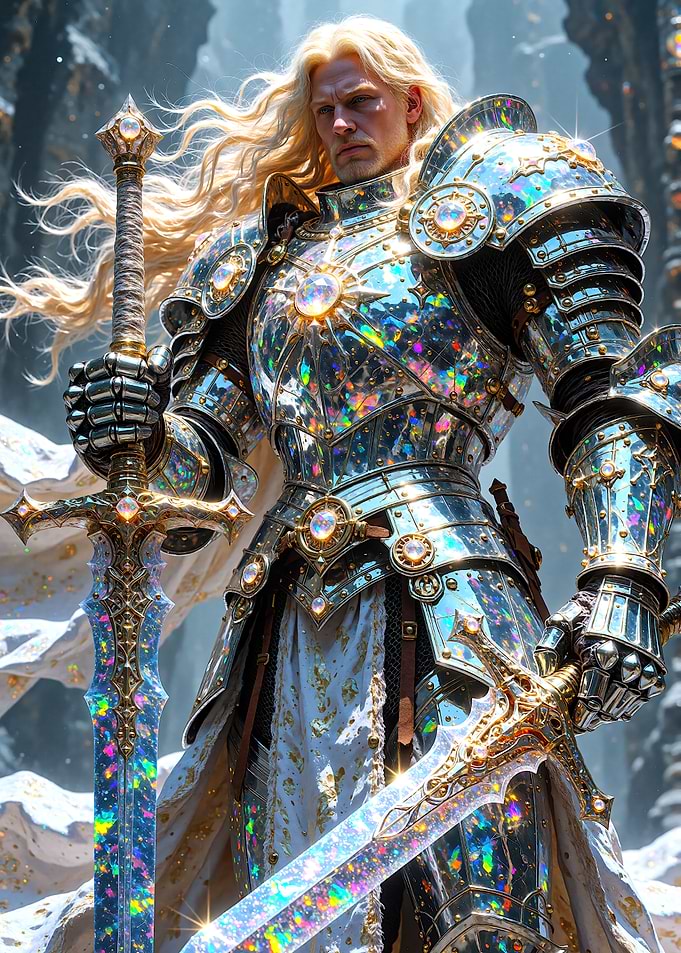 Blonde Knight in Iridescent Armor