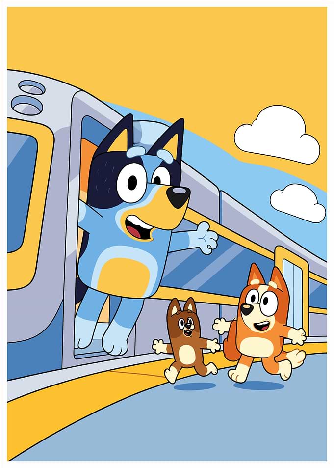Bluey and Bingo at the Train