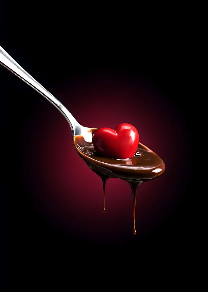 Heart Shaped Candy in Chocolate Spoon