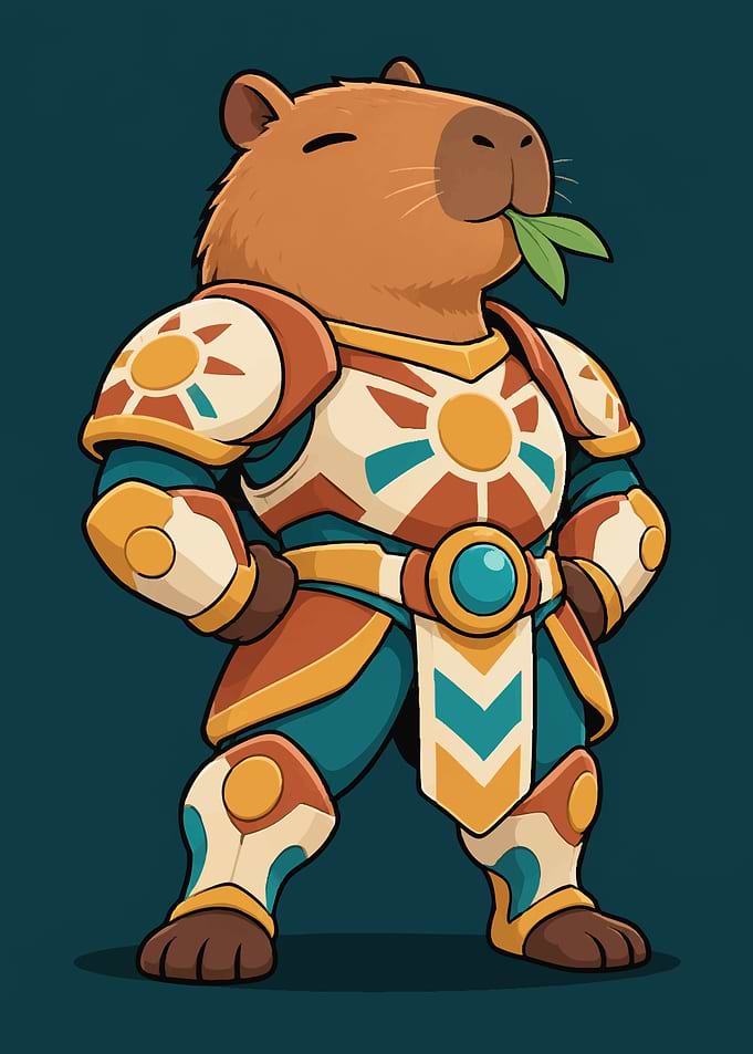 Capybara Knight in Sun Armor