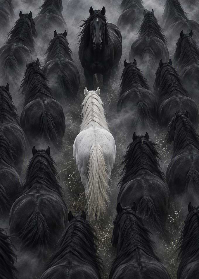 White Horse Among Black Herd